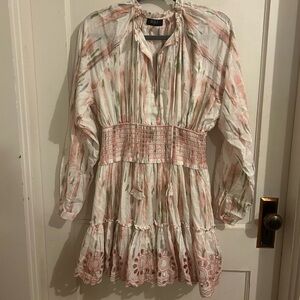 Pink and Green Long Sleeve Mini Dress